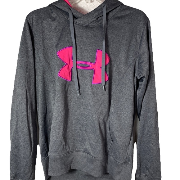 Under Armour Semi-Fitted Womens L Pink Gray Hoodie Pullover Sweatshirt Athletic - Picture 1 of 11